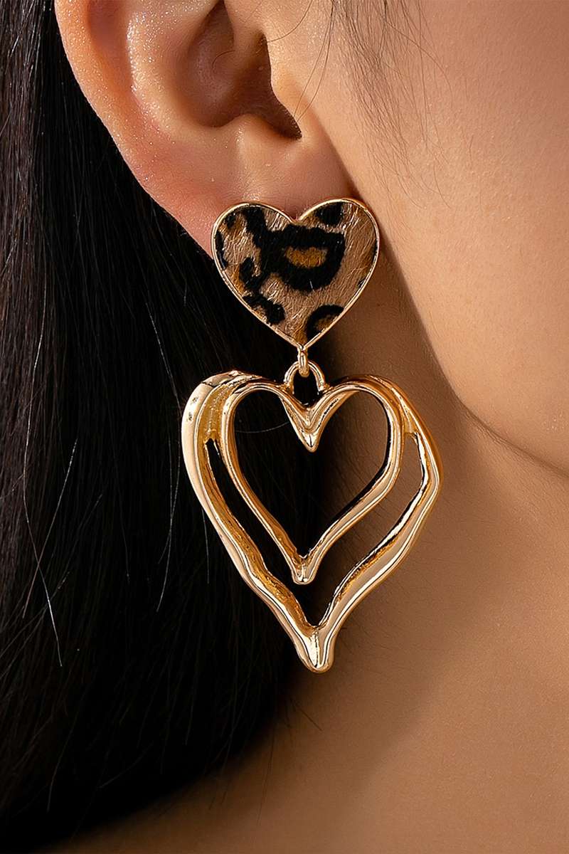 Gold Plated Irregular Hollowed Heart Leopard Studded Earrings