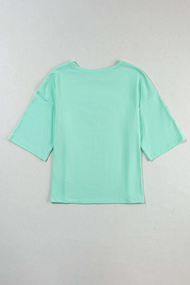 Moonlight Jade Colorblock Star Patched Half Sleeve Oversized Tee