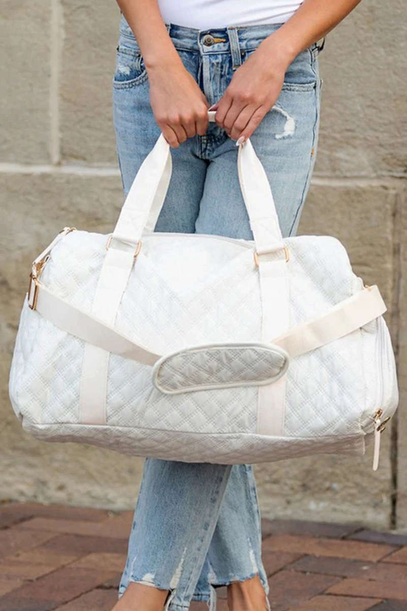 White Rhombus Textured Waterproof Travel Duffel Bag
