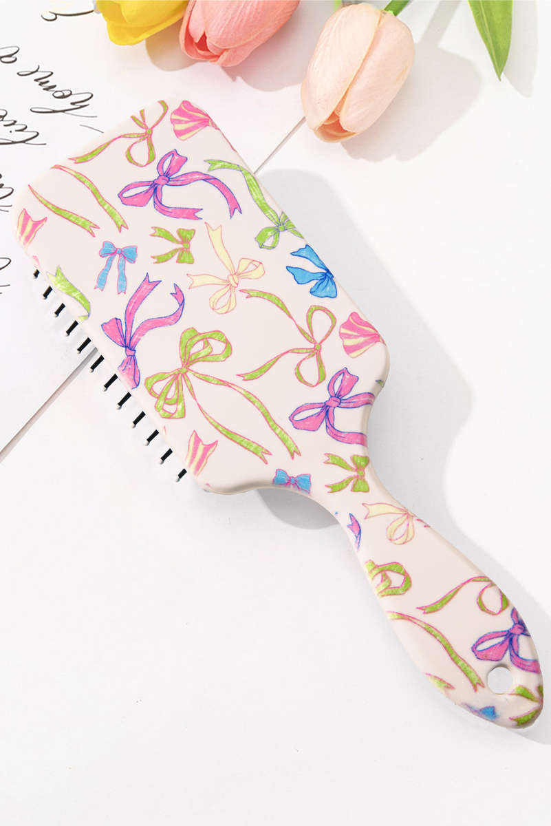 White Multi Ribbon Bow Print Air Cushion Comb