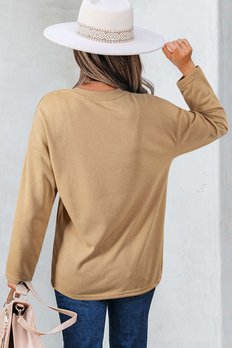 Khaki 88 Number Graphic Drawstring Hemline Oversize Long Sleeve Top