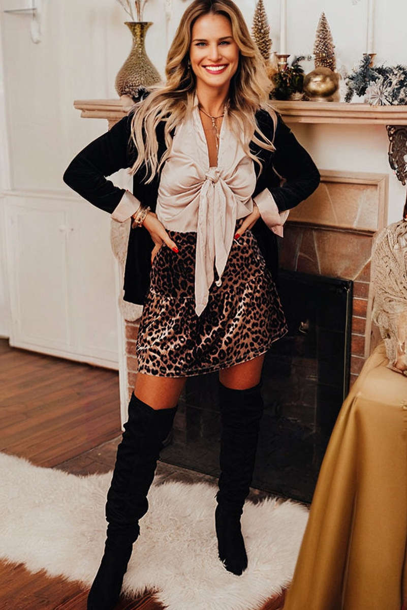 Brown Leopard Tiered Patchwork Hot Mini Skirt