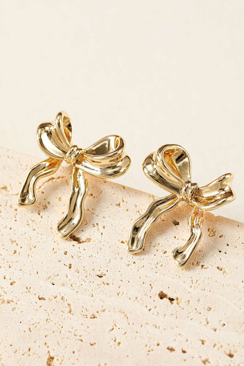 Gold Elegant Bow Design Plated Studded Earrings