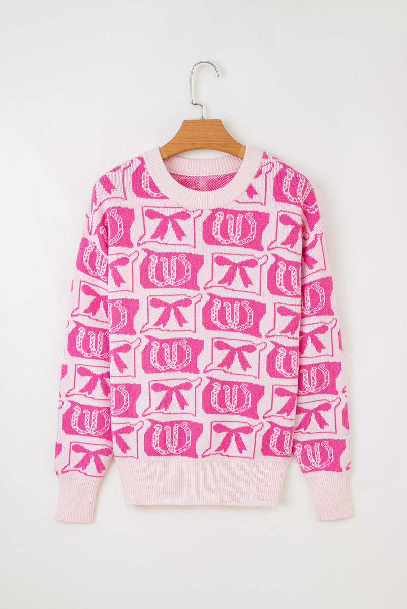 Pink Bows & Horseshoes Pattern Western Fashion Print Sweater