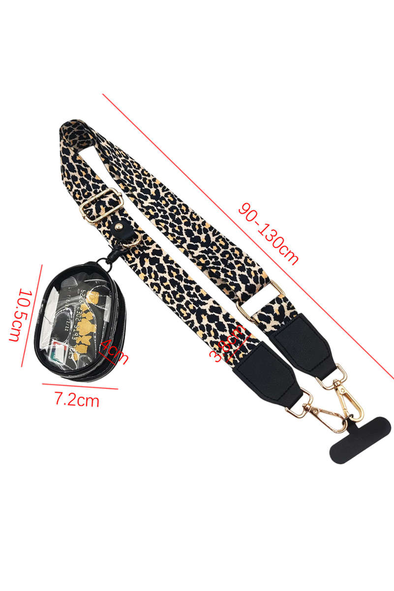 Black Leopard Adjustable Phone Hanging Shoulder Strap with Pouch