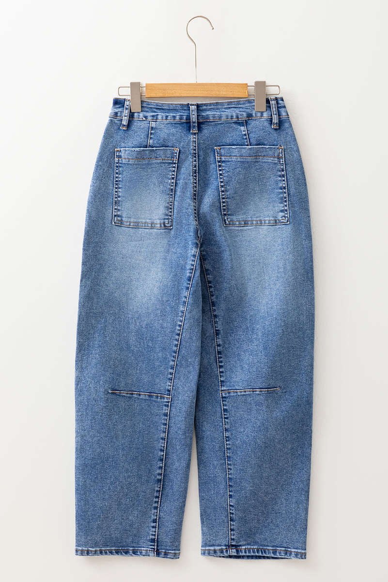 Dusk Blue Seam Detail Ankle Length Cropped BarrelJeans