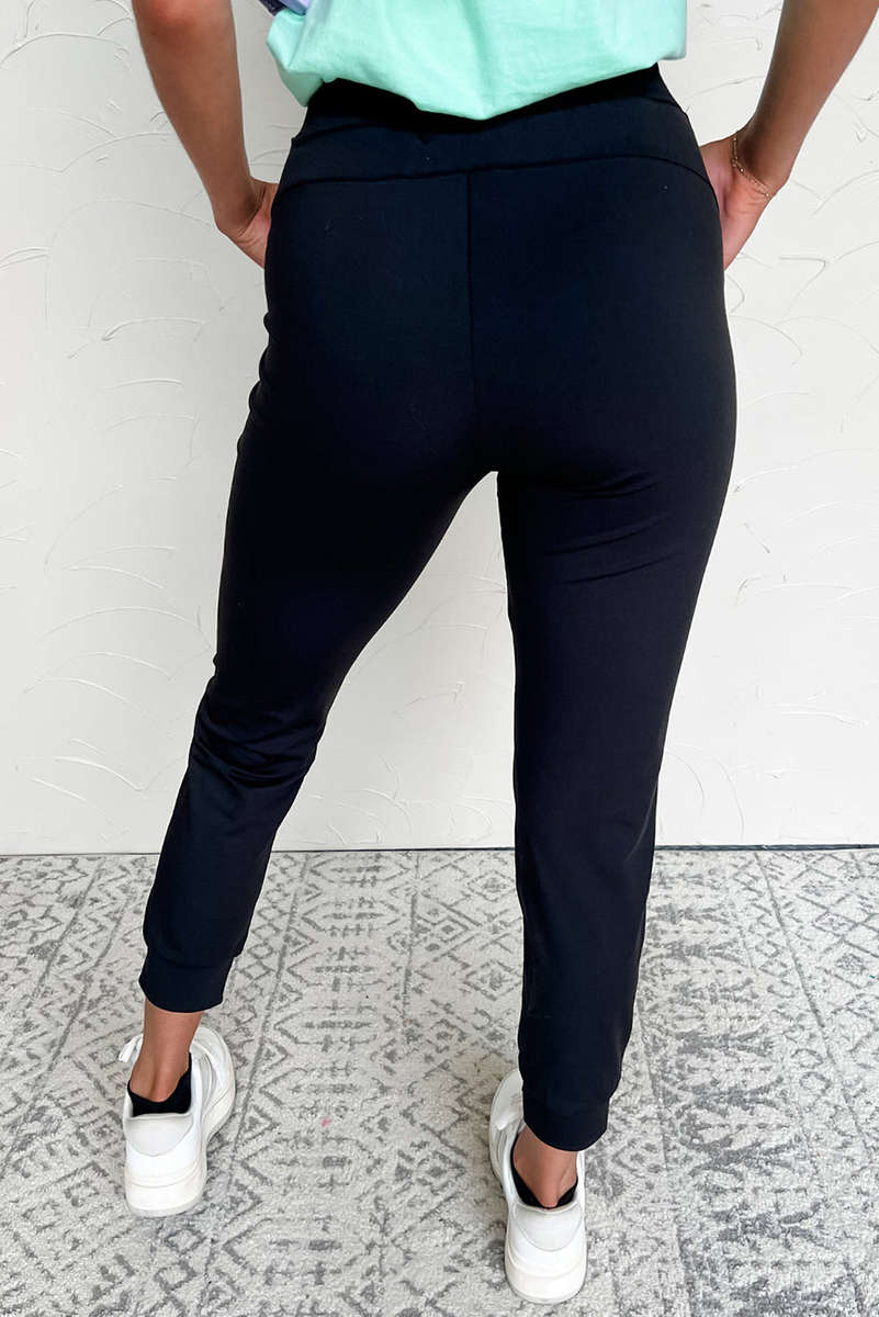 Black Exposed Seam Detail Skinny Drawstring Jogger Pants