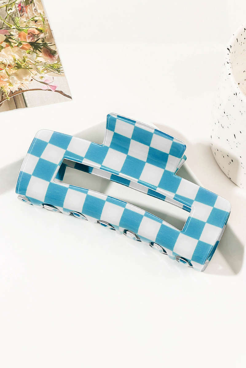 Sky Blue Checkered Print Hollow Out Hair Clip
