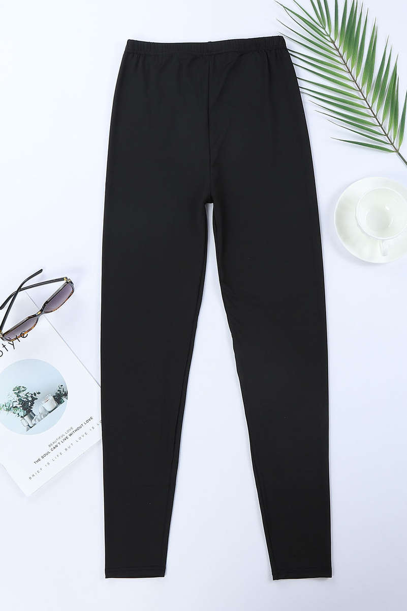 Black Solid Color High Waist Ripped Leggings