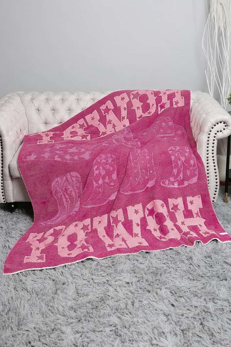 Pink Howdy Boots Sherpa Throw Blanket