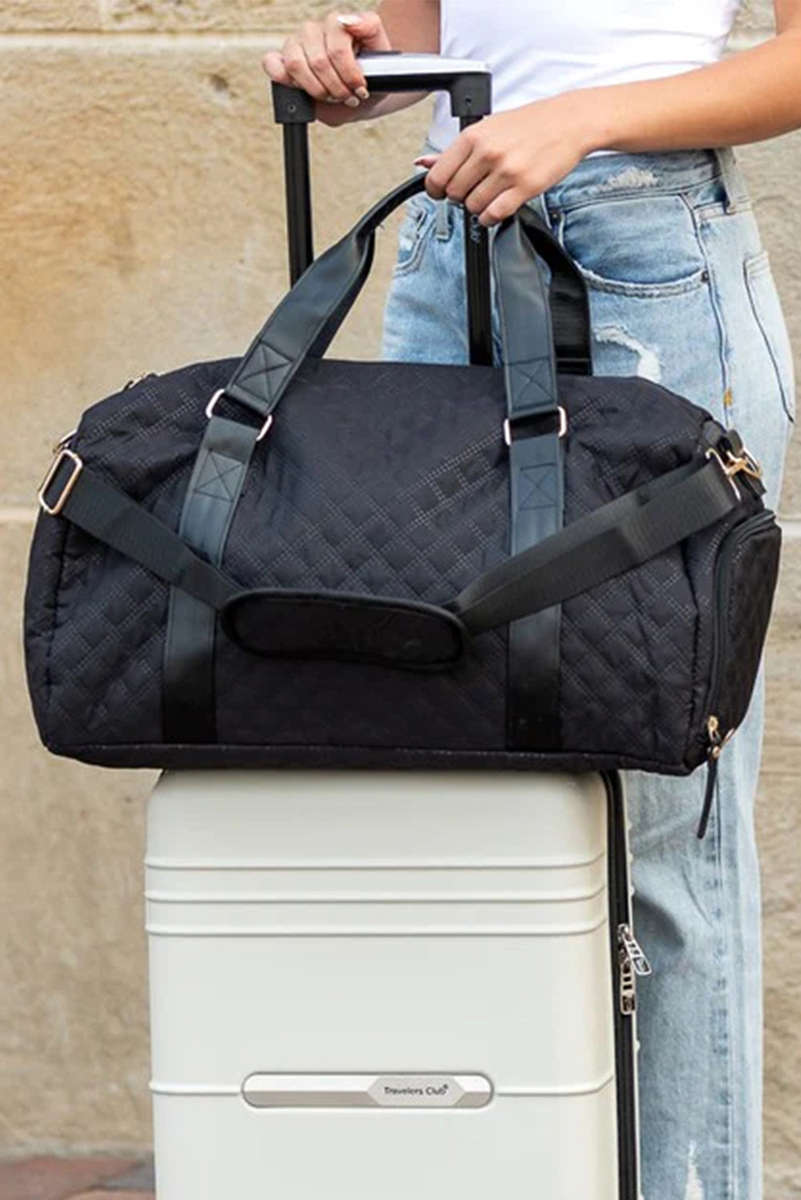 Black Rhombus Textured Waterproof Travel Duffel Bag