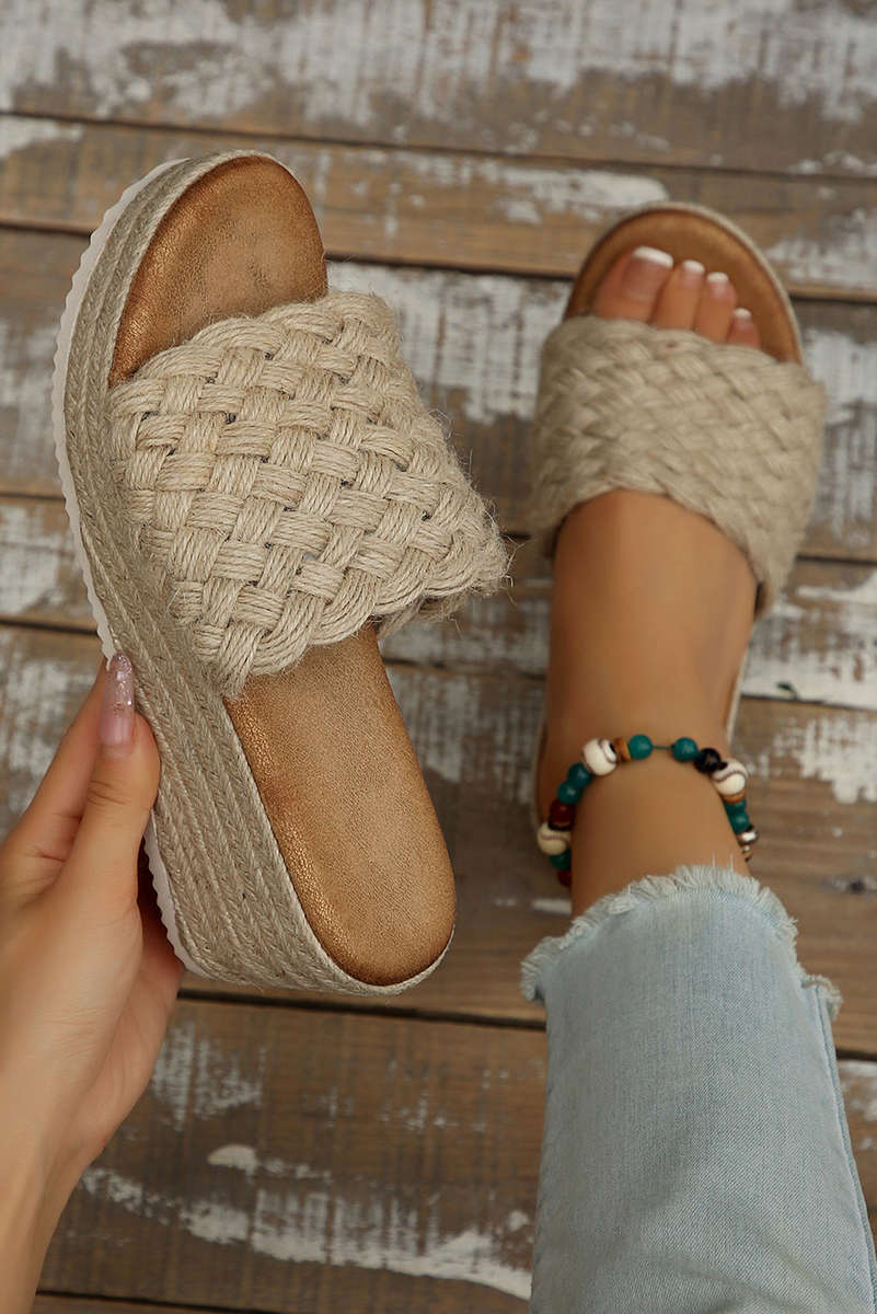 Smoke Gray Woven Wide Band Platform Slippers