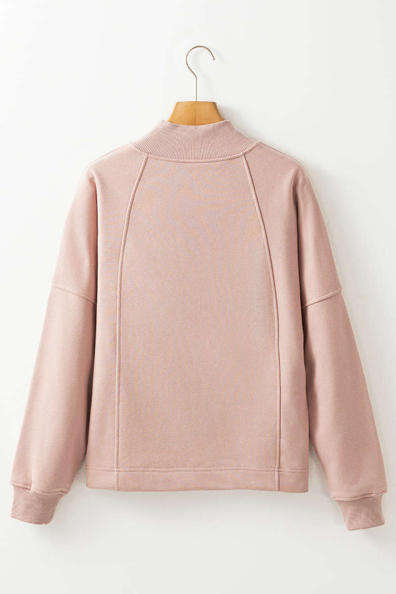Smoke Gray Zipped Neck Pullover Drop Shoulder Sweatshirt