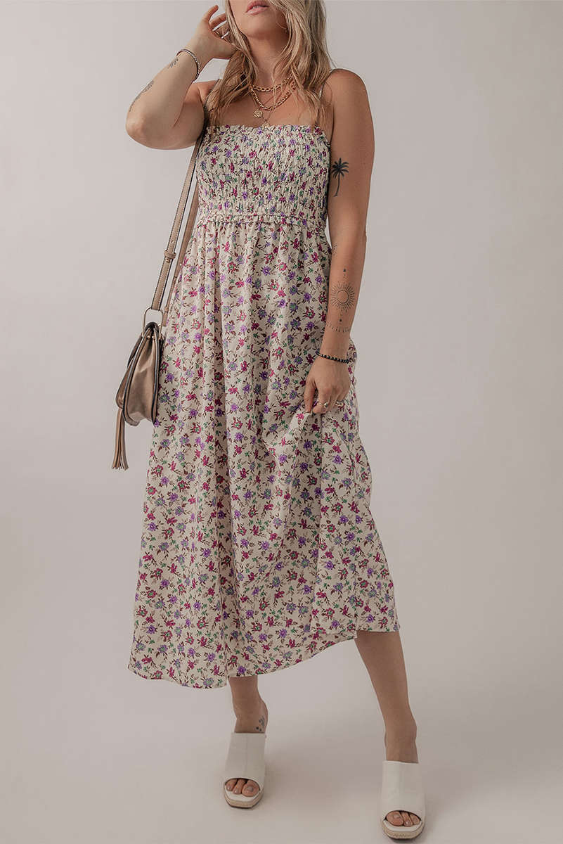 Multicolour Bohemian Ditsy Floral Smocked Fit Flare Sundress