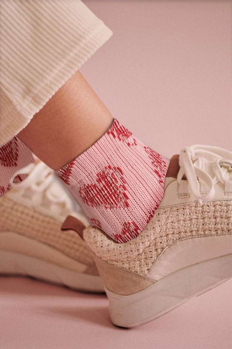 Pink Vintage Heart Pattern Combed Cotton Socks