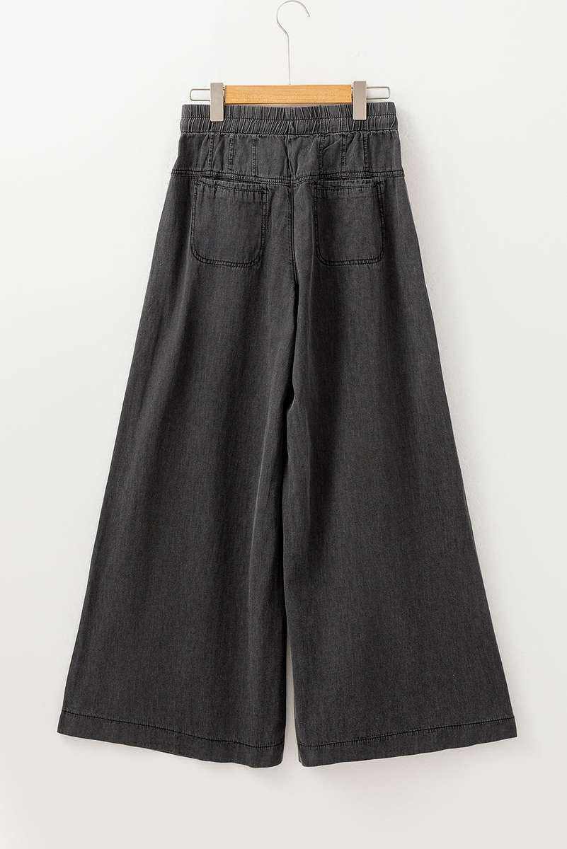 Carbon Grey Mineral Wash Button Fly Waist Wide Leg Jeans