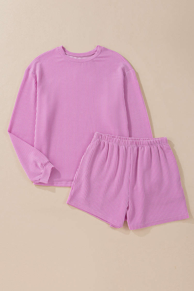 Phalaenopsis Corded Knit Long Sleeve Top and High Waist Shorts Set