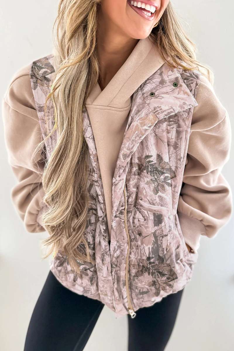 Brown Camo Leaf Print Winter Puffer Vest