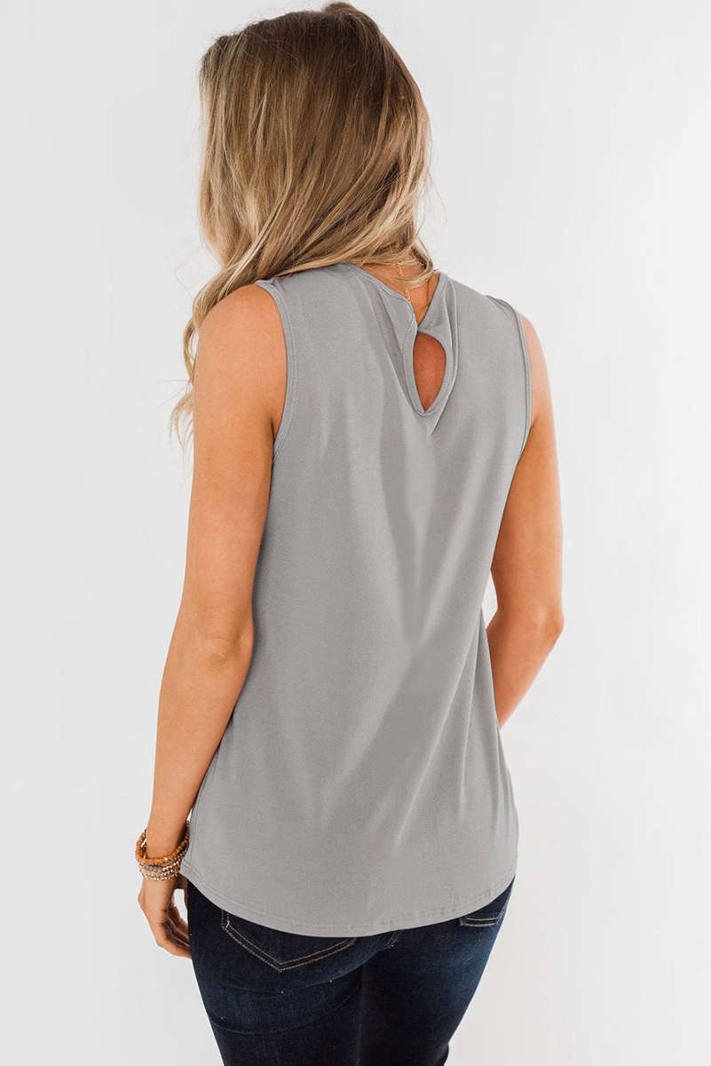 Gray Pleated Round Neck Sleeveless Top