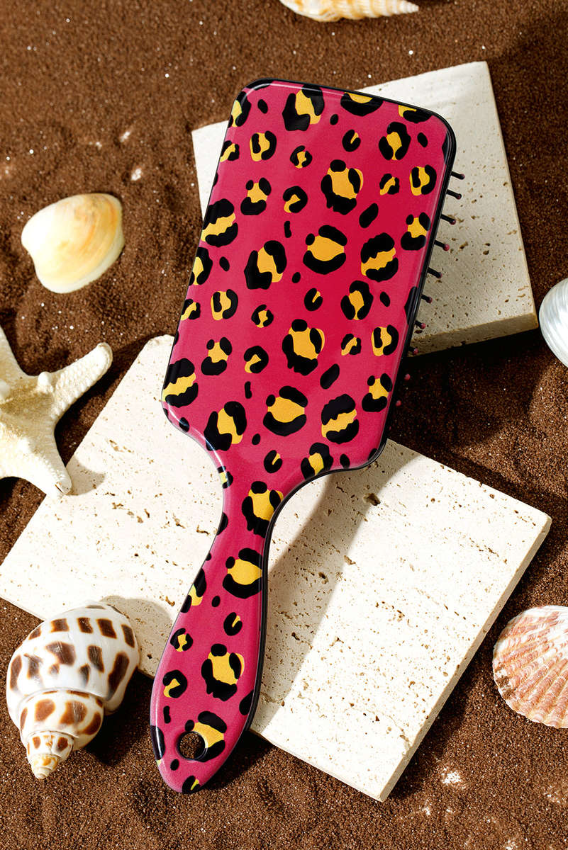 Strawberry Pink Leopard Print Long Handle Air Cushion Comb