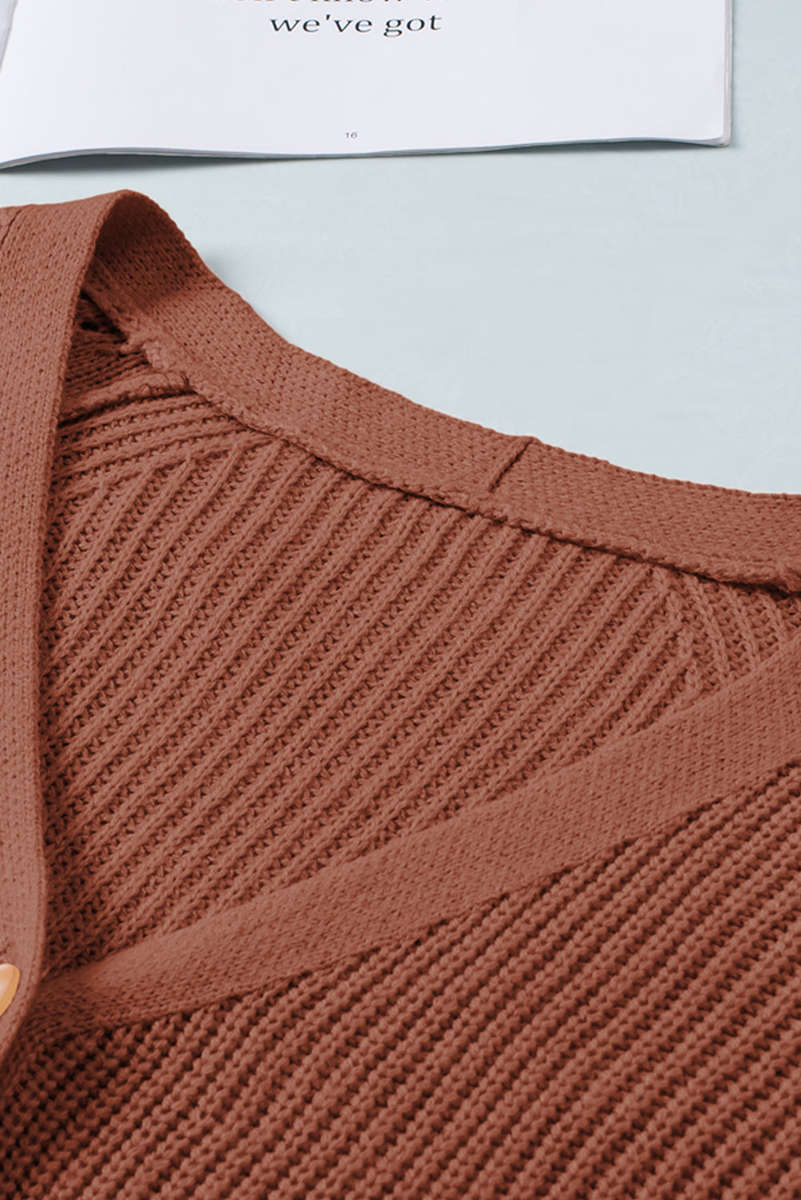 Red Bishop Sleeve Button V Neck Cardigan Sweater