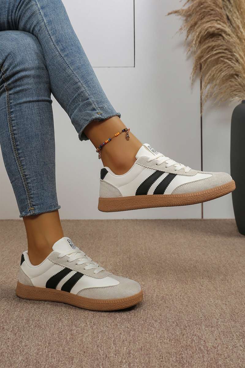 White Varsity Color Block Patchwork PU Leather Lace Up Shoes