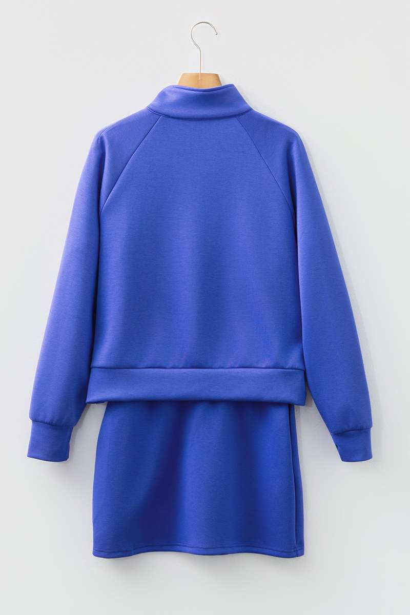 Dark Blue Half Zip Sporty Pullover Mini Skort 2pcs Outfit