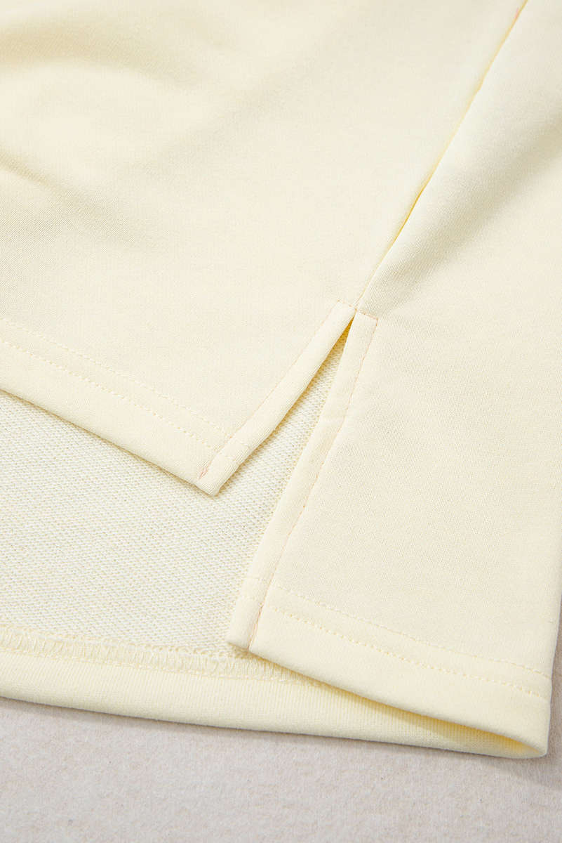 Yellow Cream Raw Seam Color Block Patchwork Plus Size V Neck Pullover