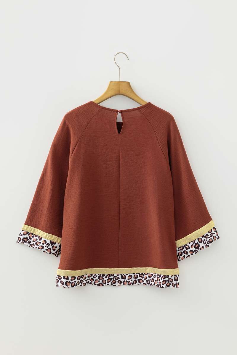 Clay Leopard Detail Loose Bracelet Sleeve Top
