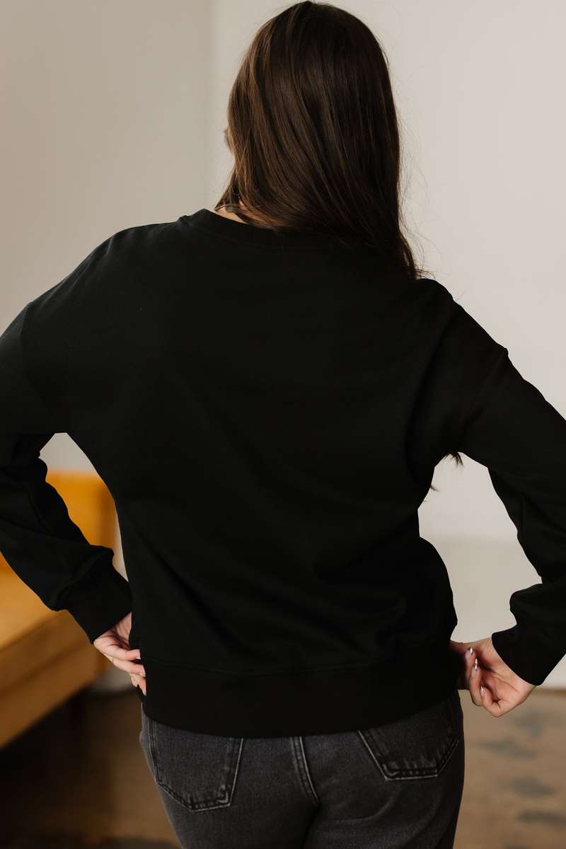 Black Chenille Game Day Graphic Drop Shoulder Sweatshirt