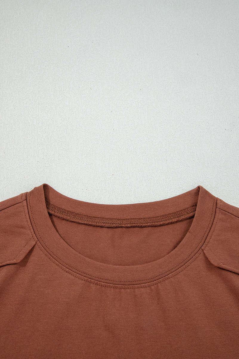 Chestnut Raw Seam Detail Solid Color Long Sleeve Top