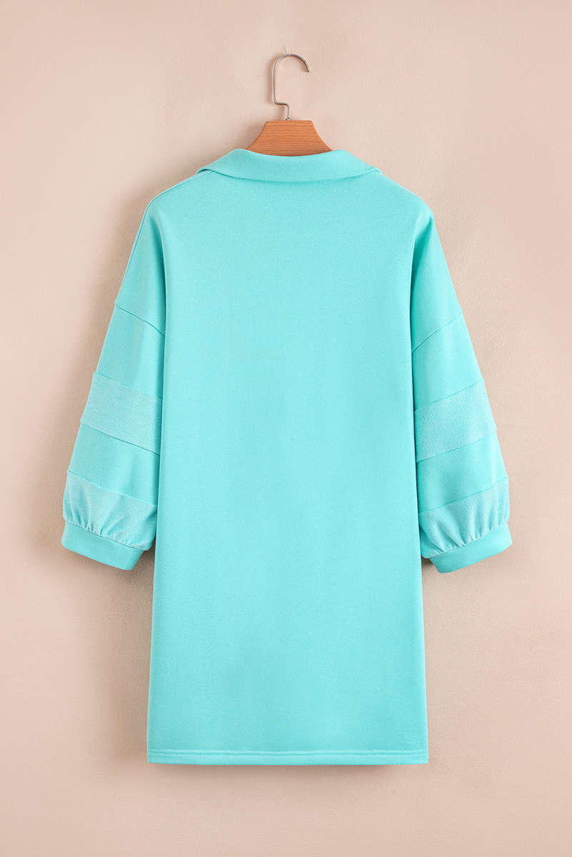 Moonlight Jade Bow Front Bracelet Sleeve Collared Side Pocket Shift Mini Dress