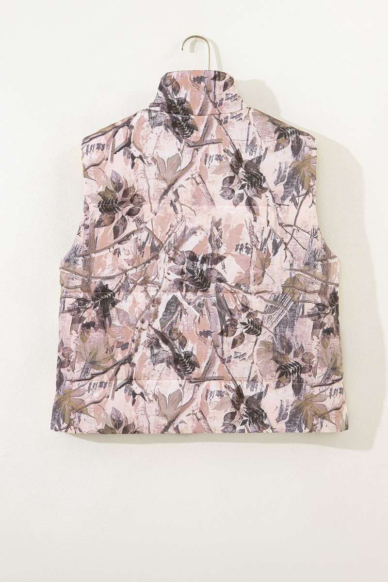Brown Camo Leaf Print Winter Puffer Vest