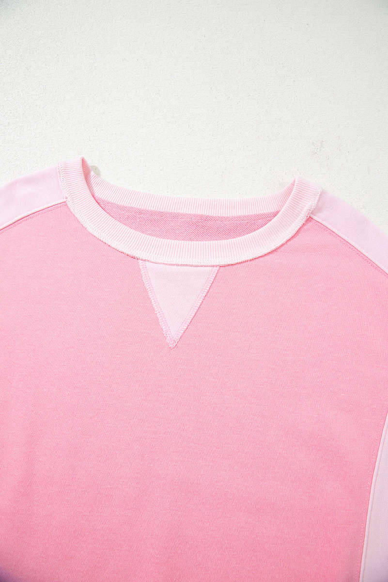 Bonbon 2-tone Color Block Patchwork Drop Shoulder Sweatshirt