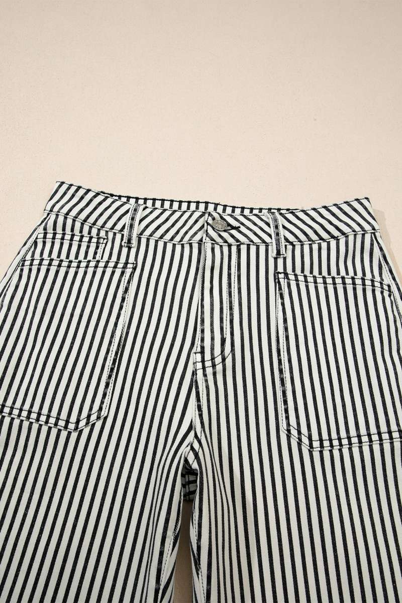 Black Stripe Patch Pocket High Waist Shift Denim Jeans