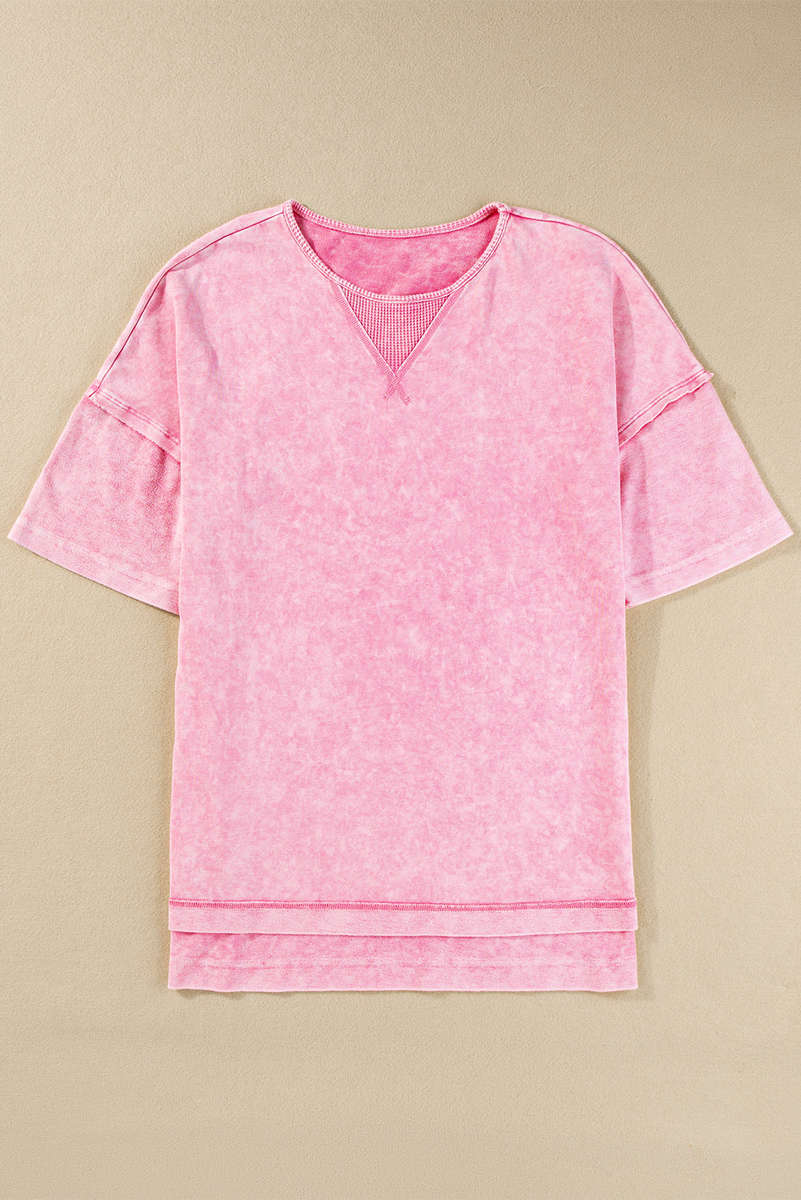 Strawberry Pink Mineral Wash Exposed Seam Drop Shoulder Oversized Tee