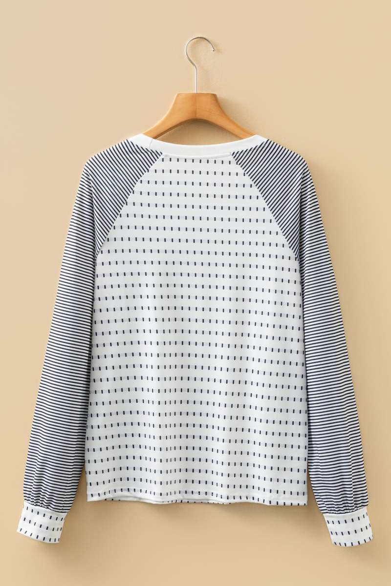 Black Stripe Raglan Patchwork Long Sleeve Tee