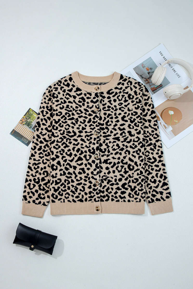 Black Leopard Drop Shoulder Chunky Knitted Cardigan Sweater