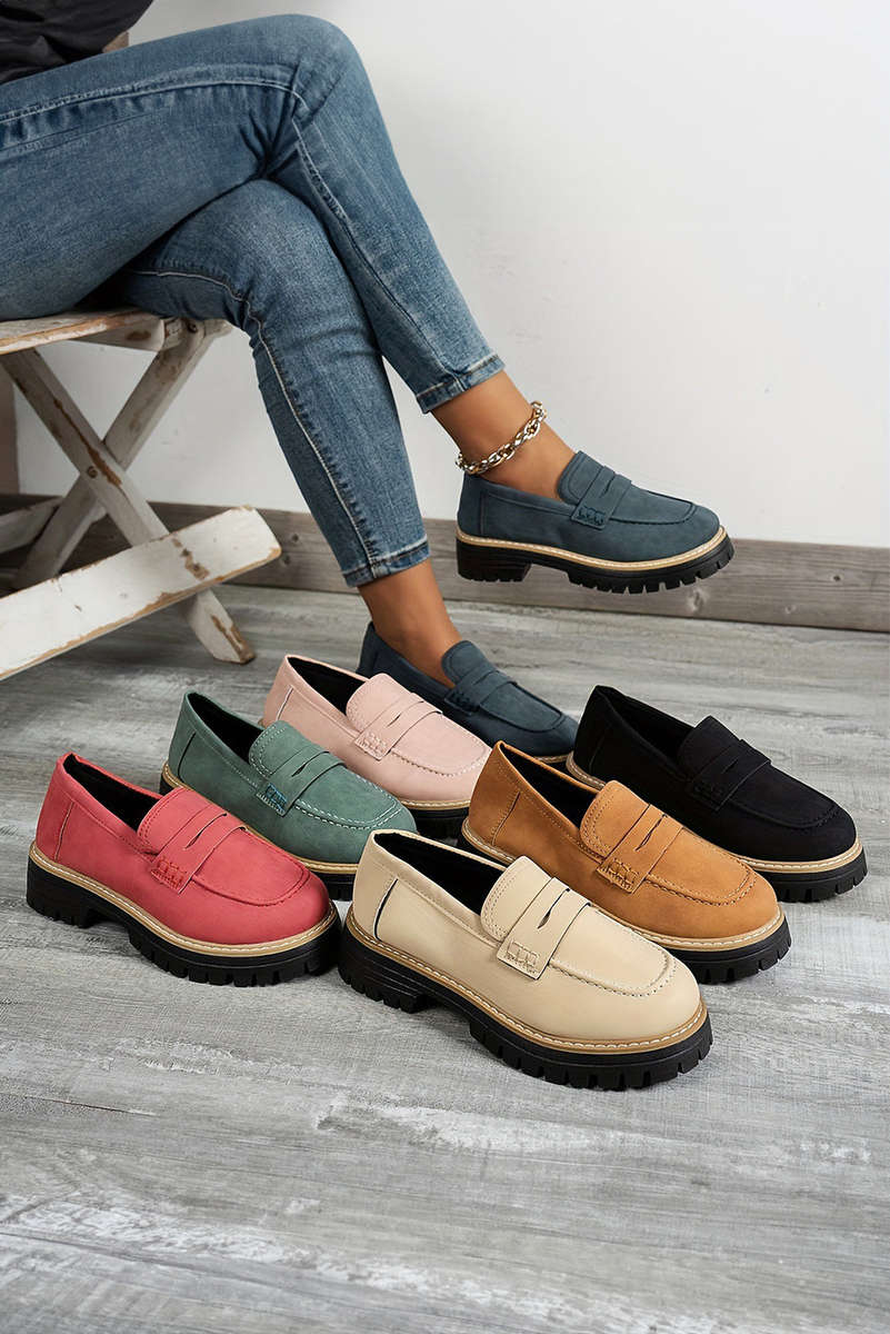 Black Faux Suede Slip-on Chunky Loafers