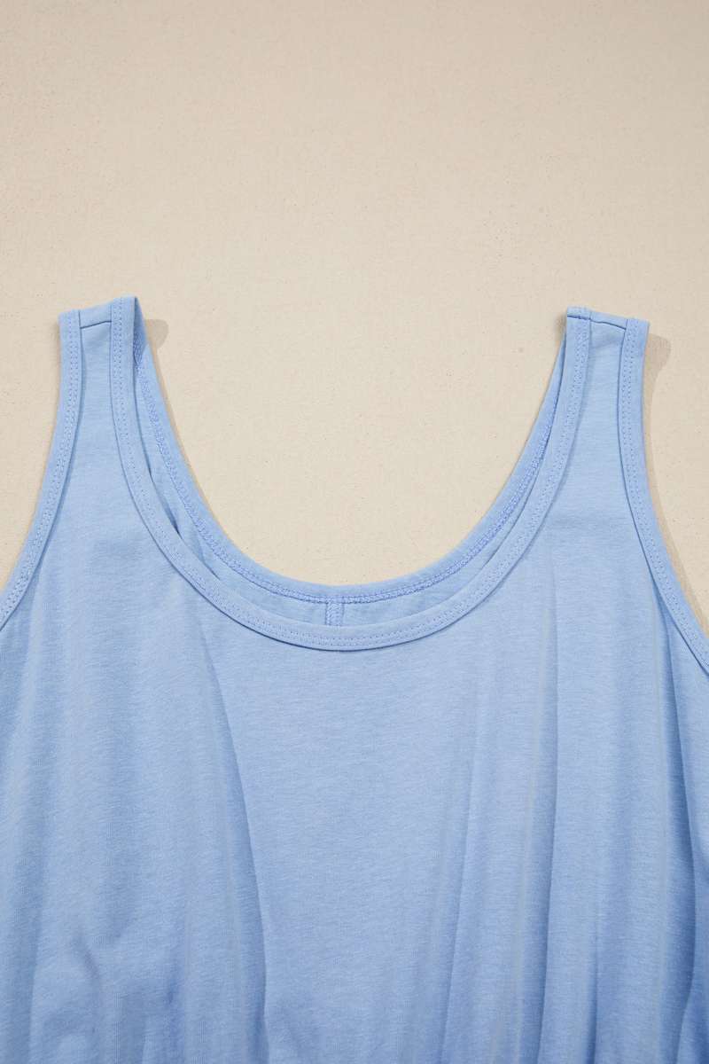 Sky Blue Mineral Wash Elastic Waist Tank Dress with Side Pockets