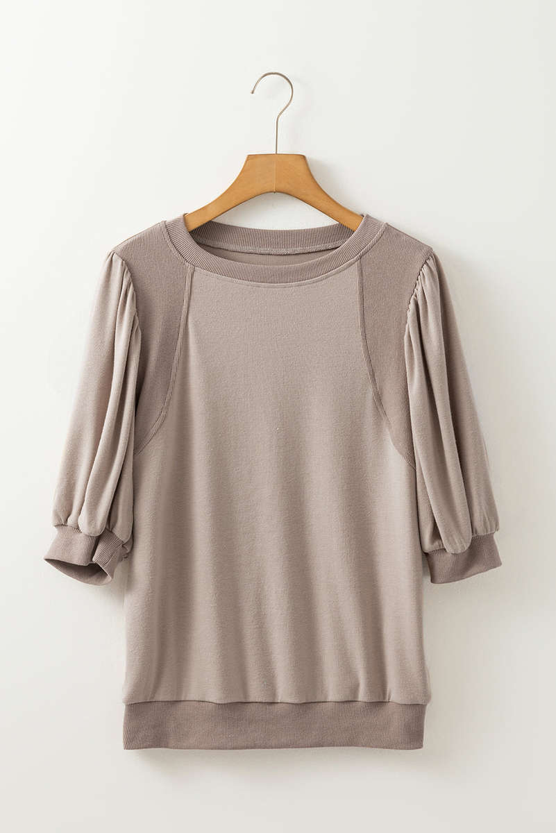 Goat Half Lantern Sleeve Solid Colour Pullover Top