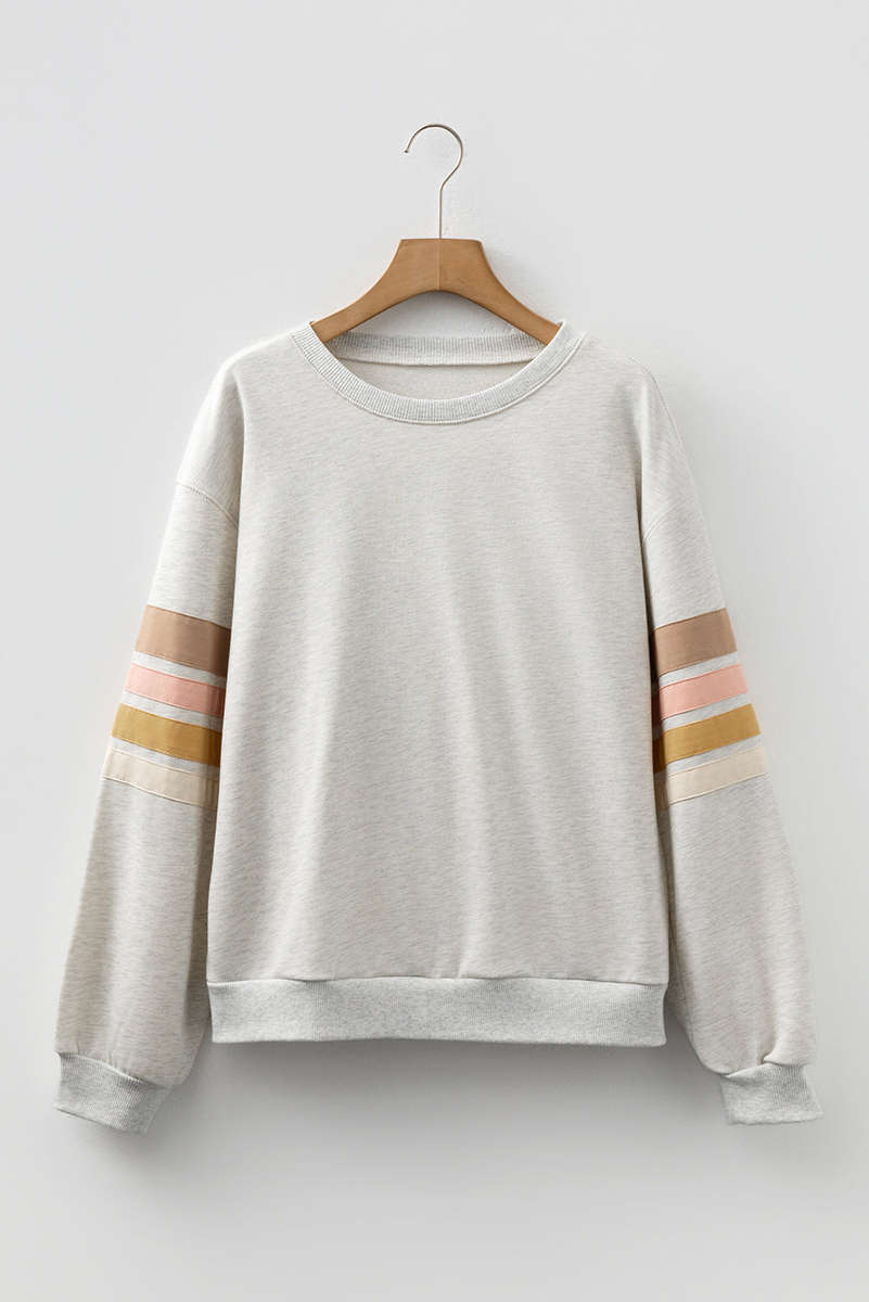 Light Grey Multicolored Striped Patchwork Drop Shoulder Sweatshirt