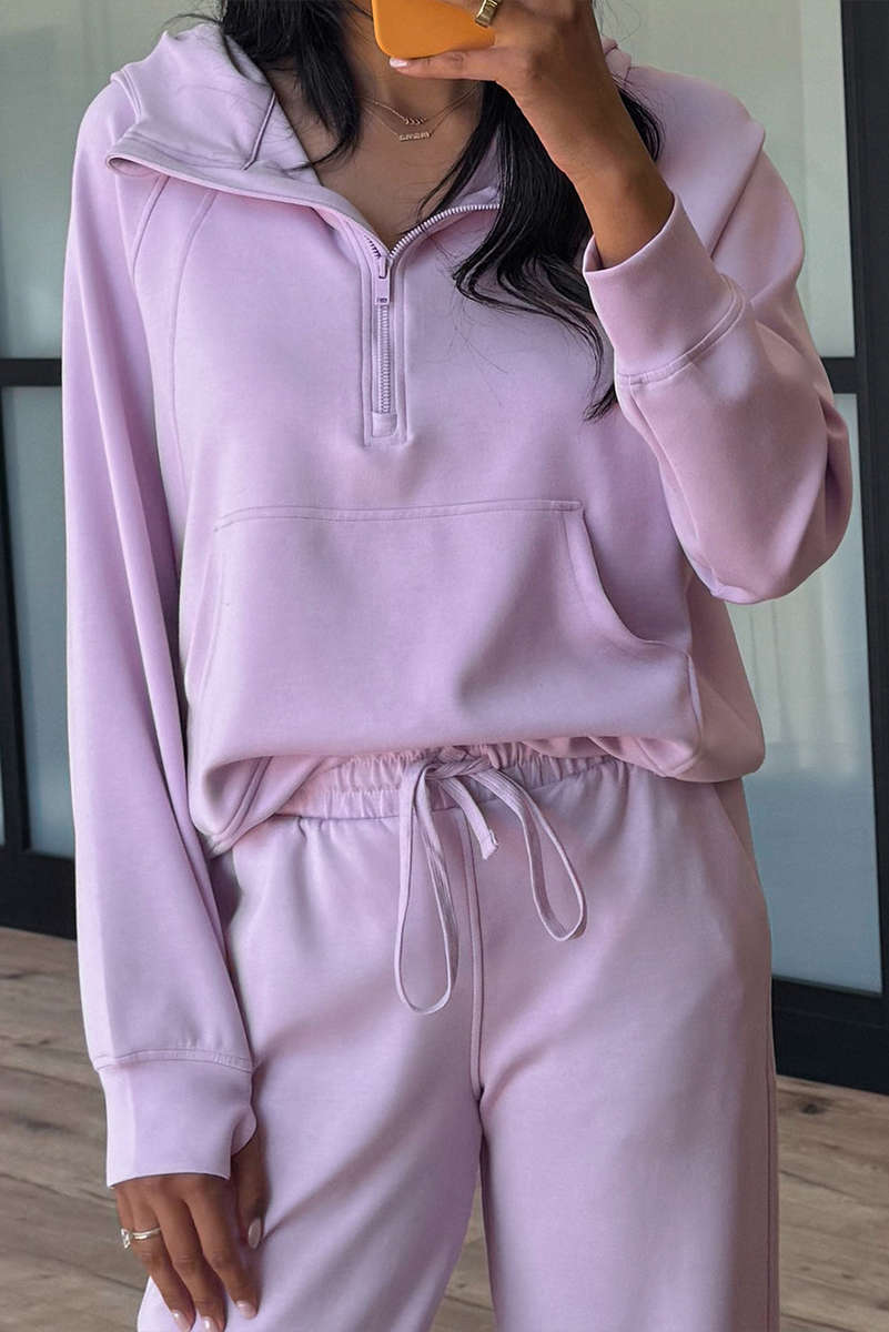 Orchid Bouquet Half Zip Thumbhole Sleeve Hoodie Active Pants 2pcs Outfit