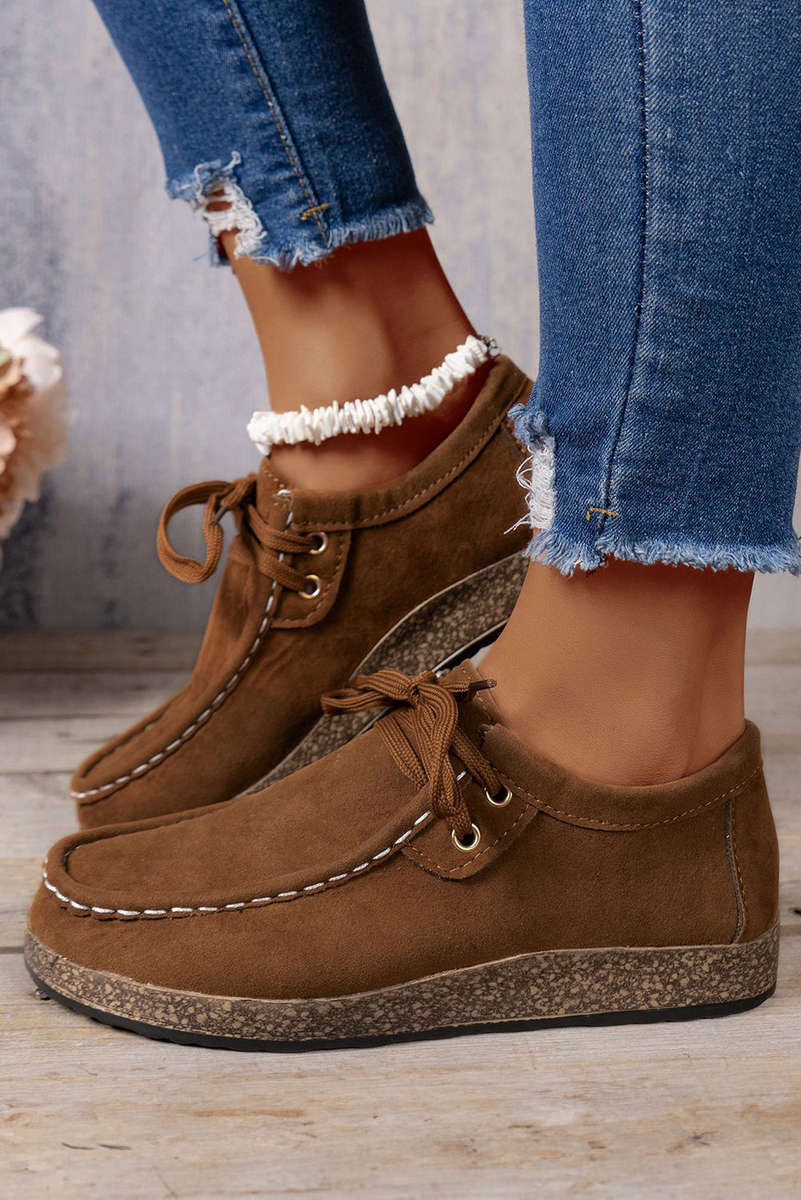 Coffee Thick Sole Lace-up Casual Shoes