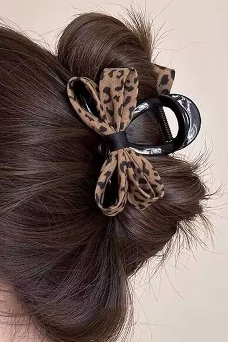 Chestnut Leopard Bow Applique Plastic Hair Claw Clip