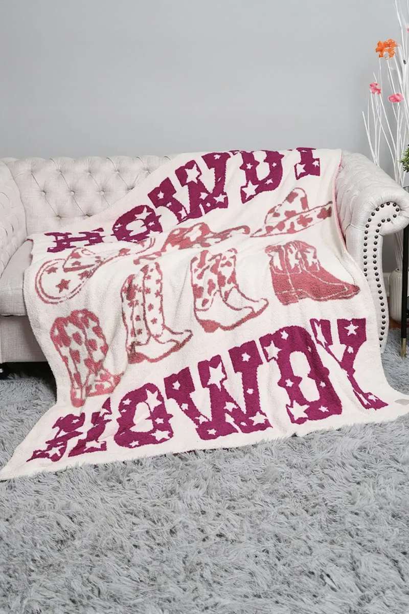 Pink Howdy Boots Sherpa Throw Blanket