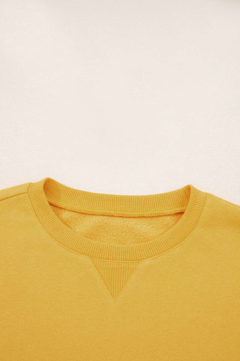 Citrus Pleated Balloon Sleeve Pullover Solid Sweatshirt