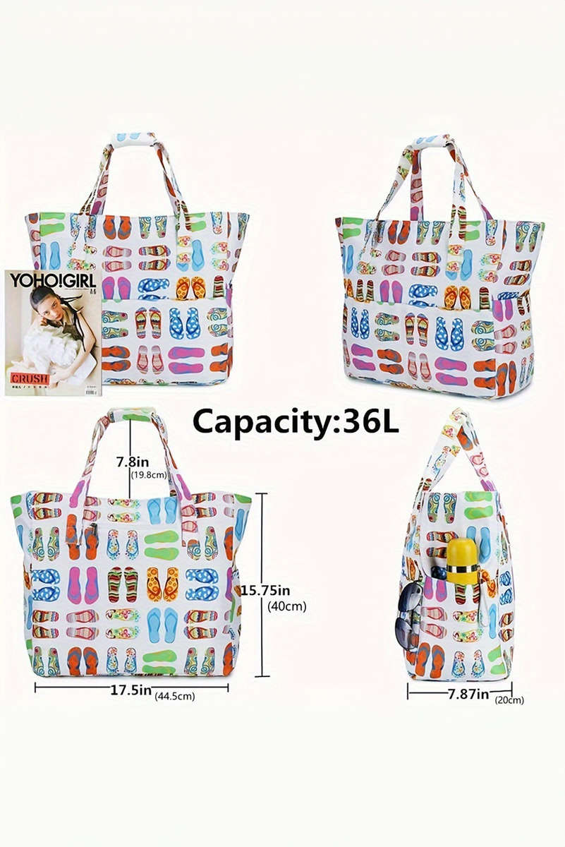 White Waterproof Slippers Pattern Beach Tote Bag