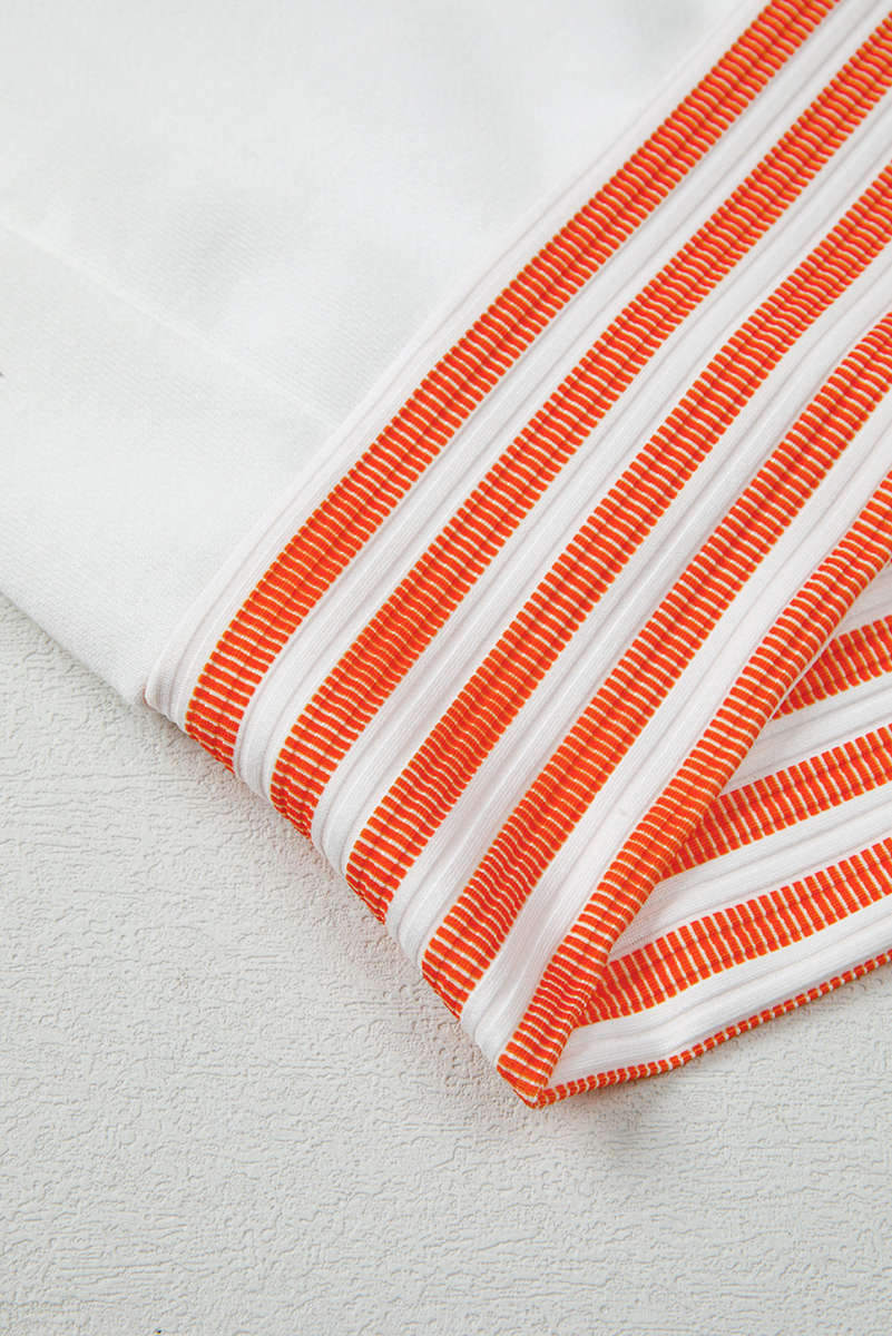 Orange Stripe  V Neck Drop Shoulder Patchwork Long Sleeve Top