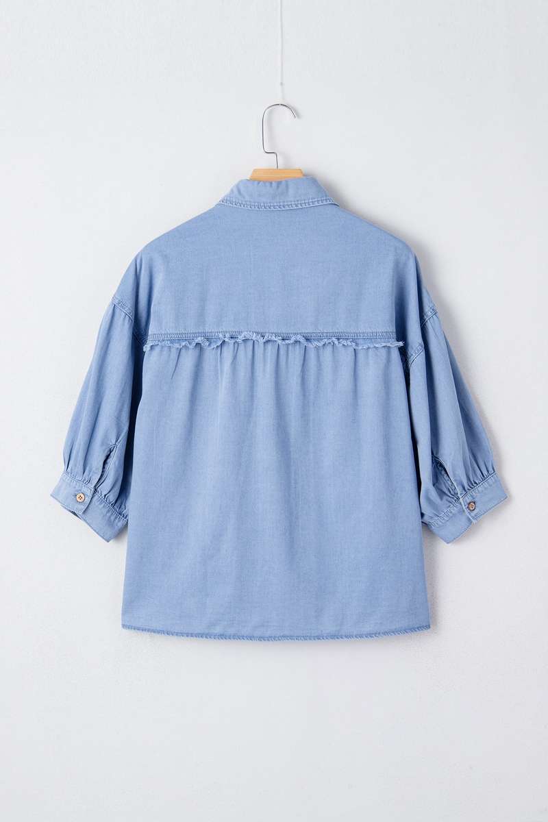 Myosotis Washed Drop Shoulder Bracelet Sleeve Chambray Shirt